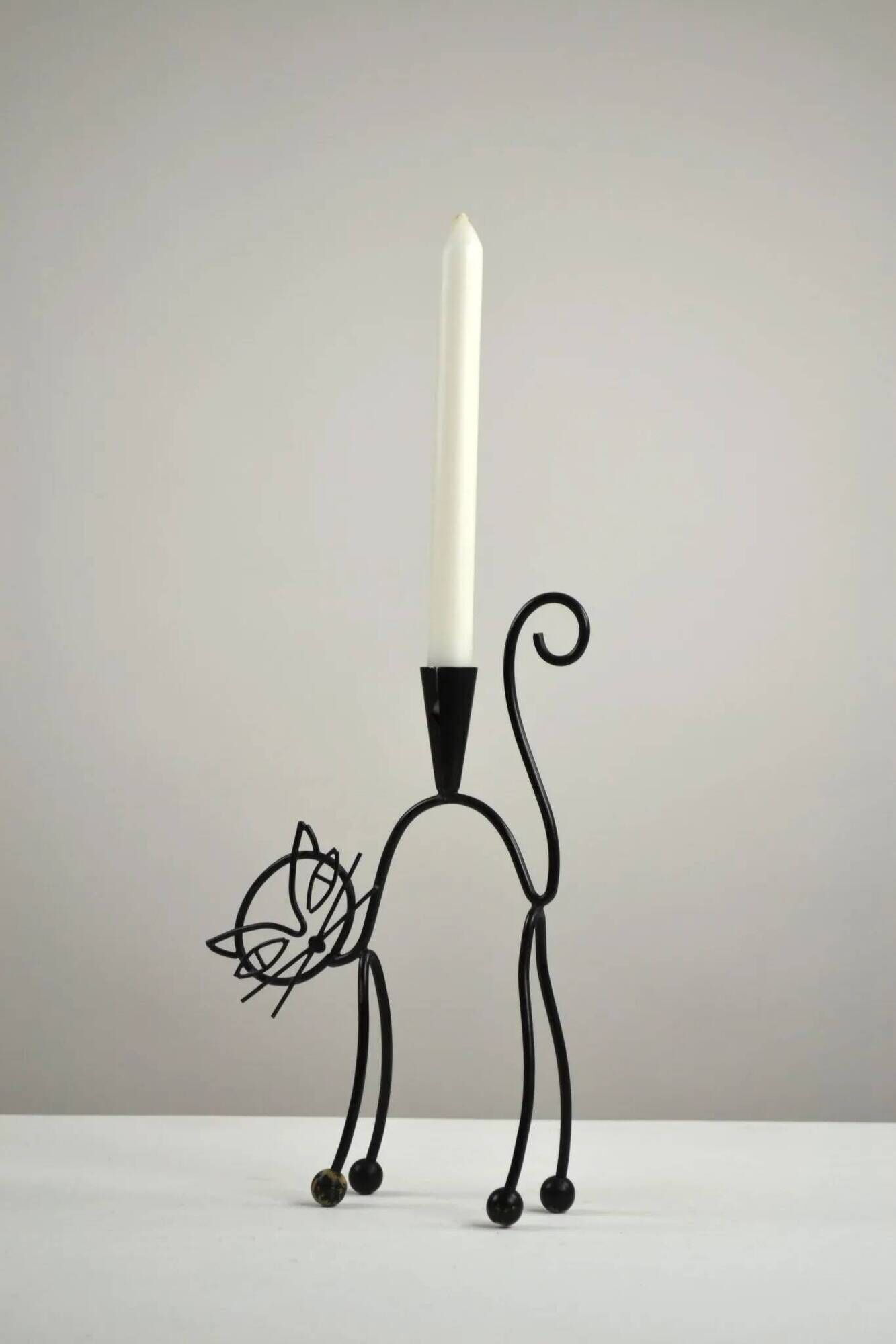 Black Painted Metal Cat Candle Holder by Gunnar Ander for Ystad-Metall, Sweden, 1950s–60s