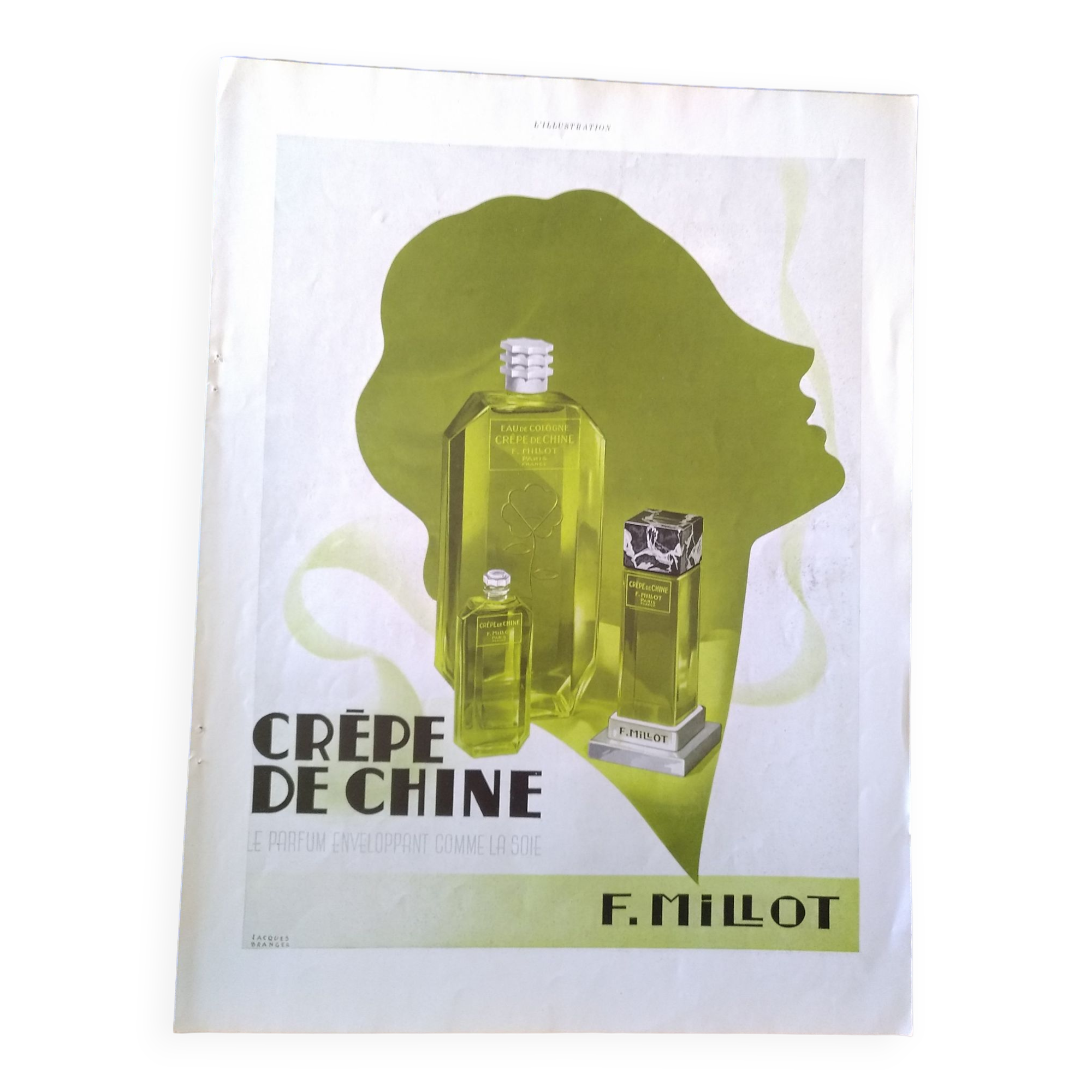 une publicité papier parfum marque Crêpe de Chine  et eau de Cologne issue revue 1937