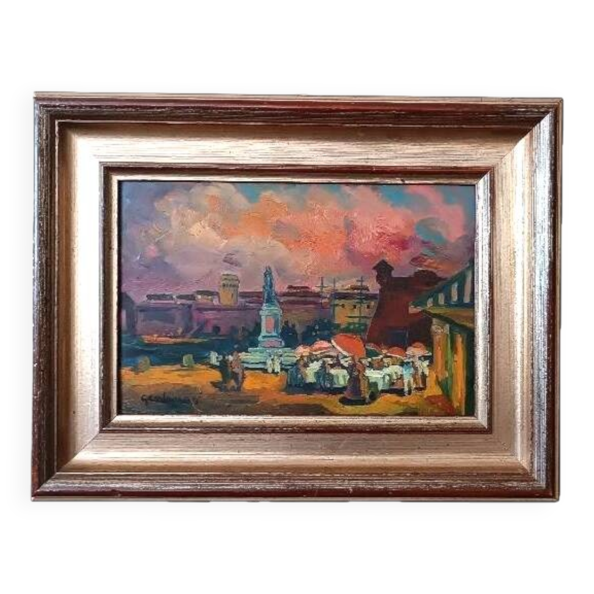 Oil on faesite, square with figures, gerolamo bolli (pisa 1933-2009)