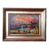 Oil on faesite, square with figures, gerolamo bolli (pisa 1933-2009)
