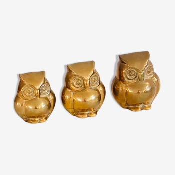 Vintage brass owl family
