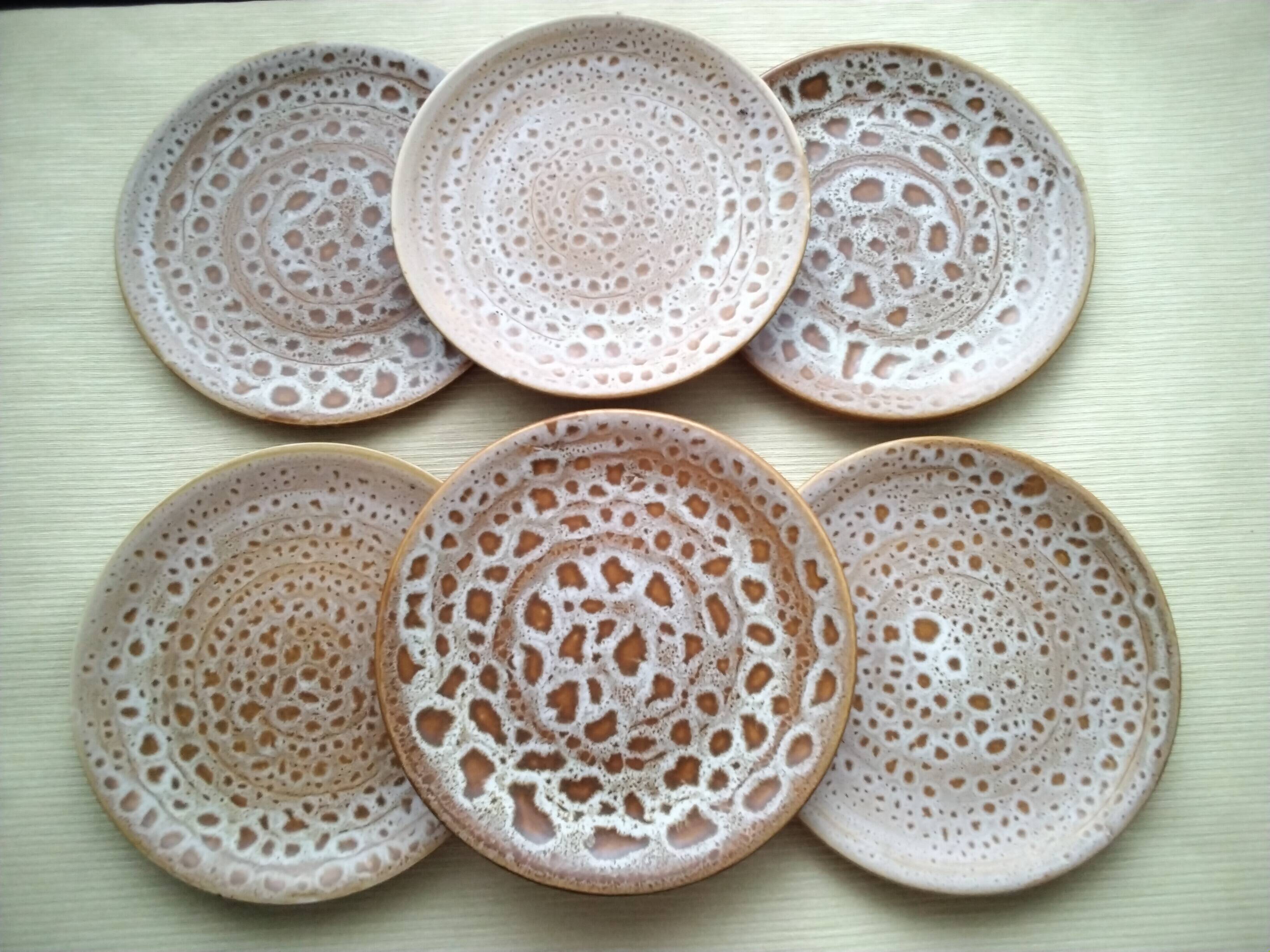 6 Niderviller earthenware dessert plates Fauve model