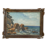 Petite peinture ancienne bord de mer