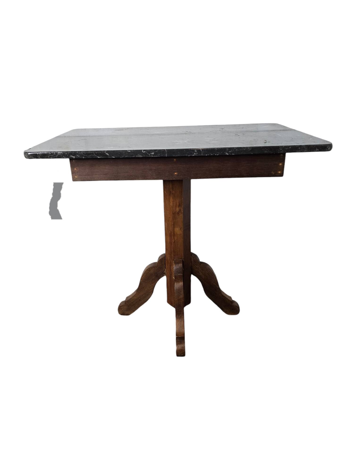 Old pedestal table with oak legs and marble top