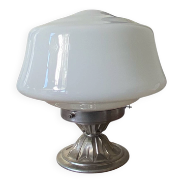 Large vintage globe lamp in white opaline glass and chrome brass.