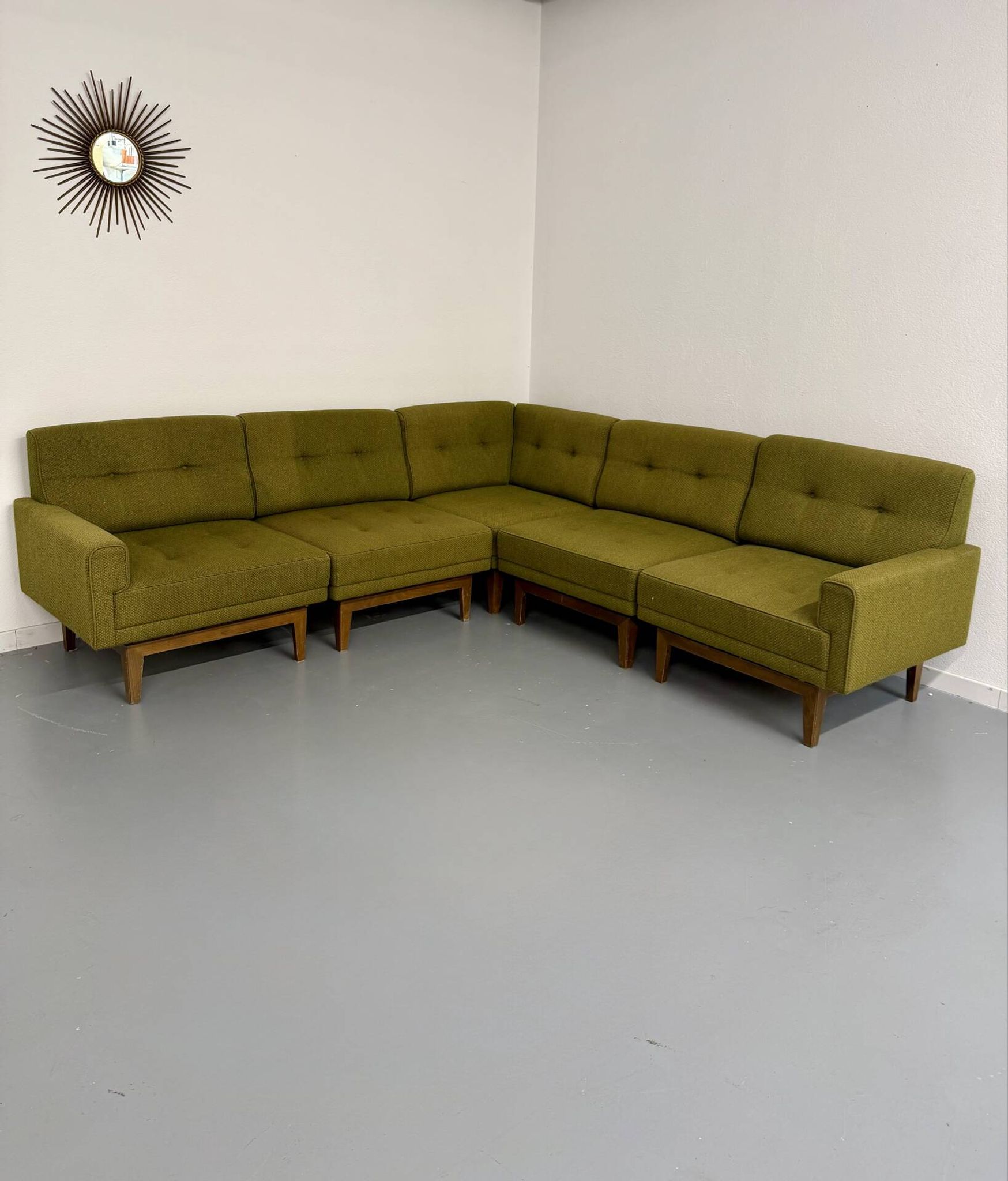 Vintage modular Scandinavian design green fabric corner sofa 1960s