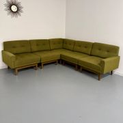 Vintage modular Scandinavian design green fabric corner sofa 1960s