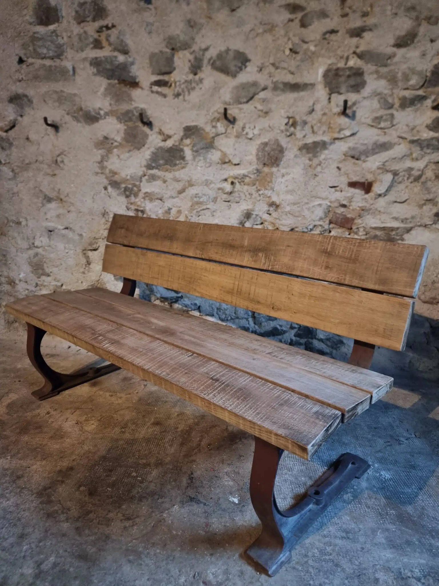 Vintage garden bench – oak and cast iron – from the 1960s