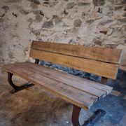 Vintage garden bench – oak and cast iron – from the 1960s