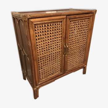 Vintage wood and caning honey rattan occasional furniture