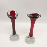 Duo of glass candle holders in the style of Murano