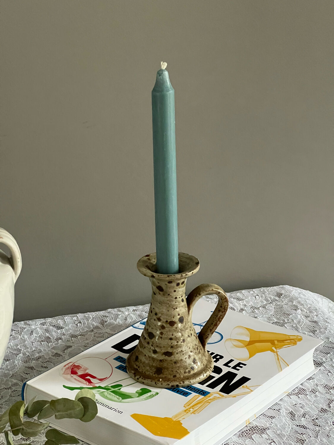Speckled stoneware candle holder