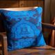 Vintage Turkish Rug Cushion, Handmade Electric Blue Geometric Wool Pillow