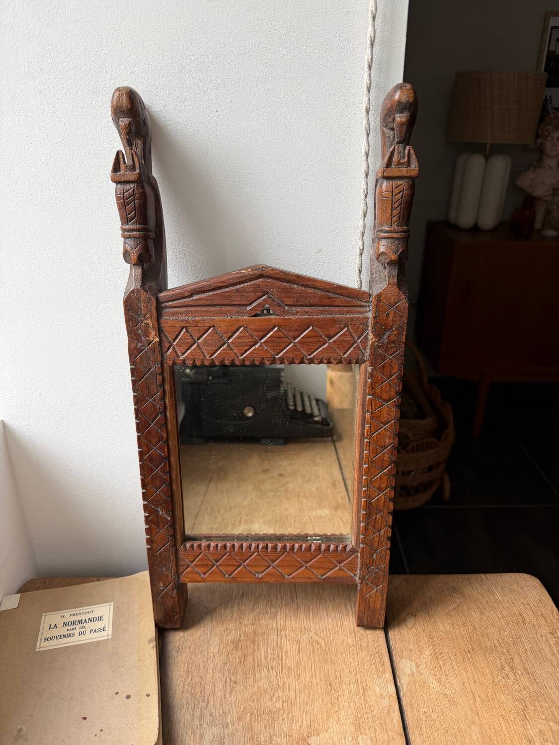 Carved solid wood mirror