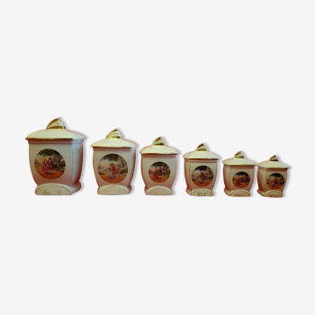 Series of 6 antique porcelain spice pots