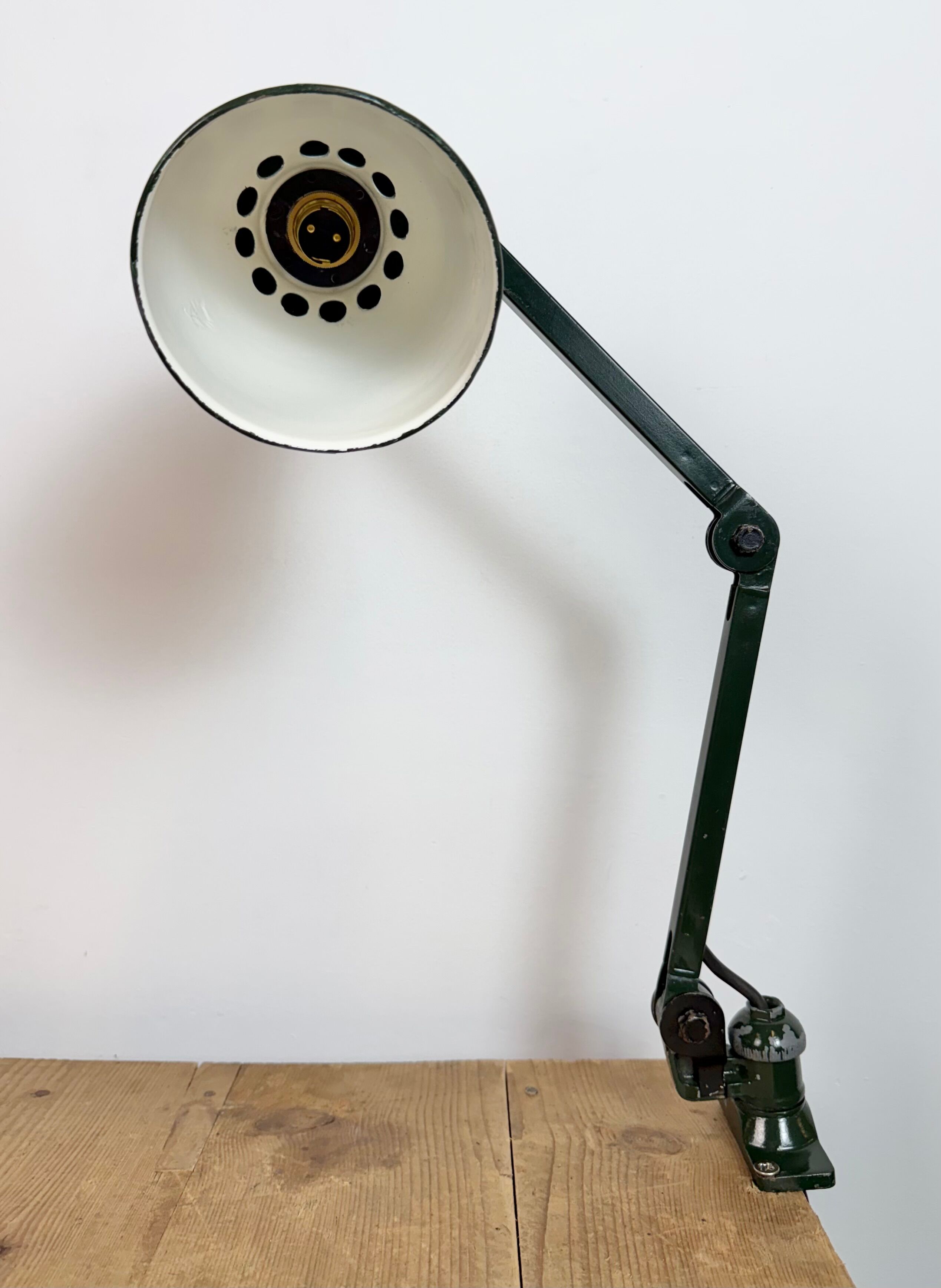 Industrial Green Enamel Adjustable Table Lamp, 1960s