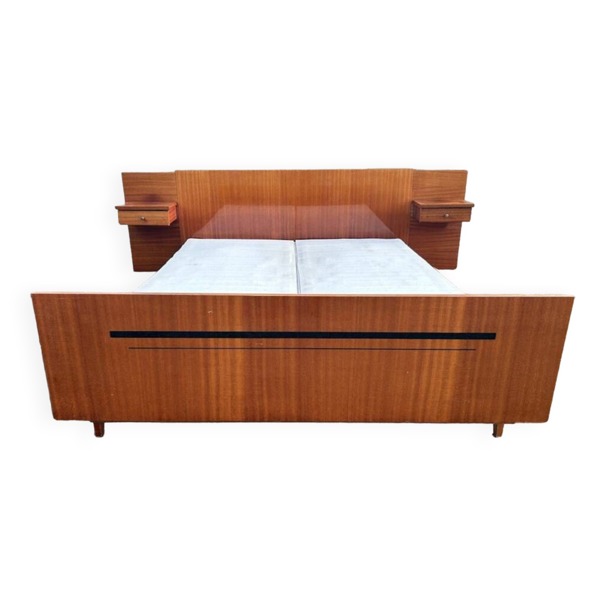 Electric double bed, varnished wood, vintage, 1960s