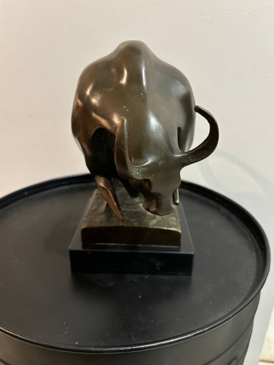 Bronze bull on marble base signed Milo