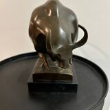 Bronze bull on marble base signed Milo