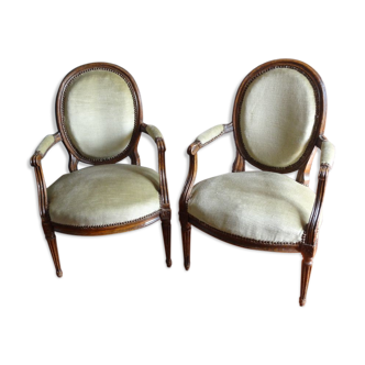 Pair of Louis XVI period armchairs, with medallion