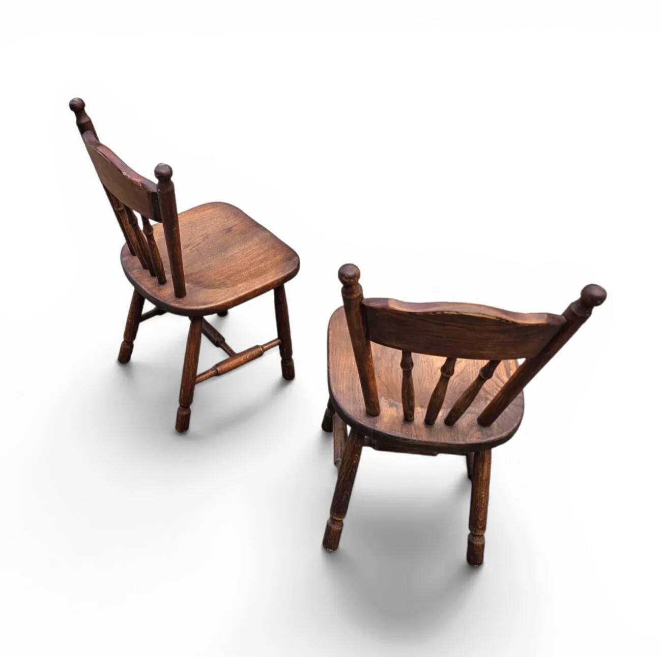 Set of 2 Oak Wood Victorian Child Stick Back Chairs / 1960s