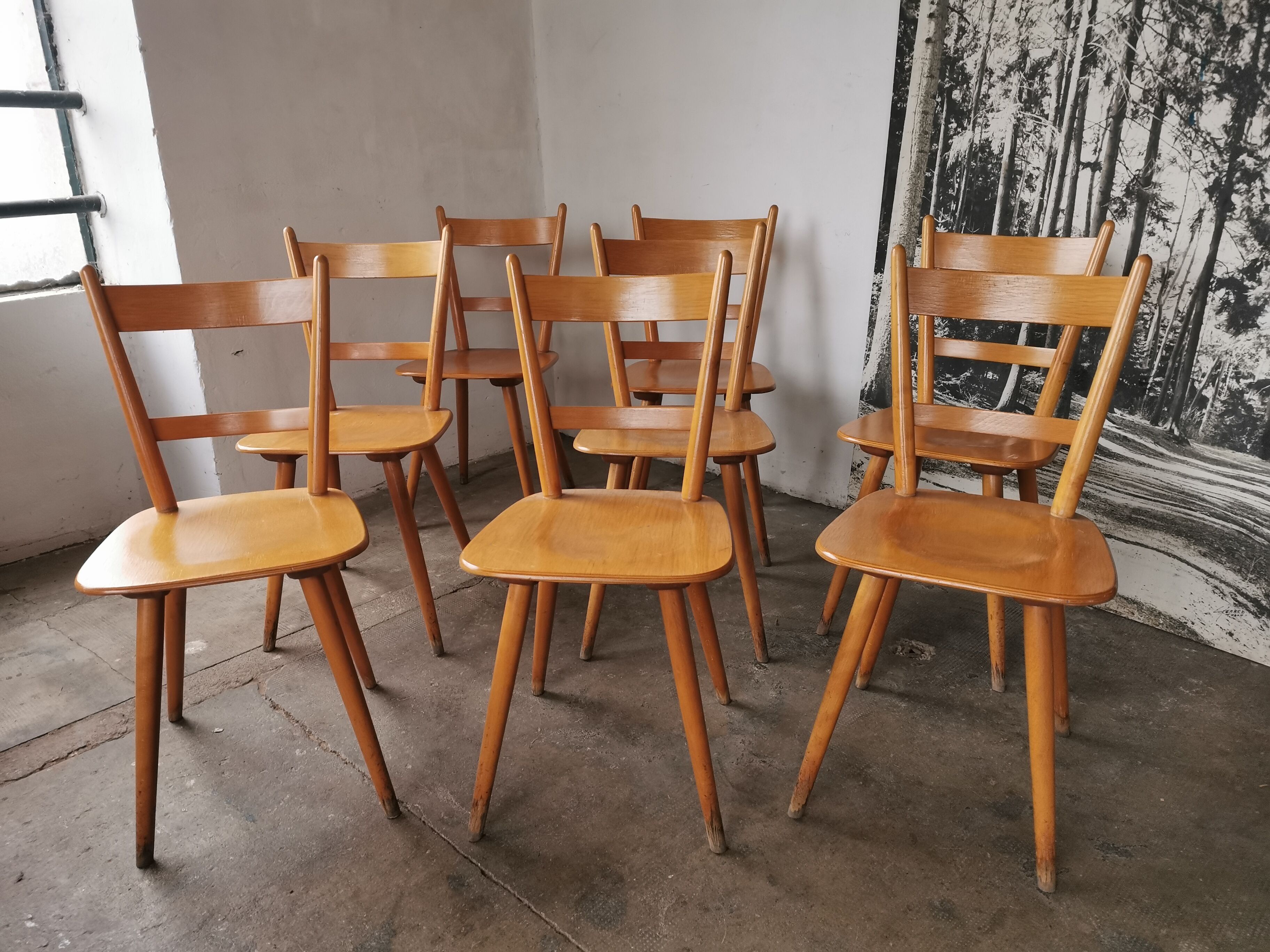 Set of 8 vintage bistro chairs 1960
