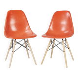 Orange Pair (2) Herman Miller Original Eames DSW Dining Side Shell Chairs