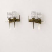Pair of vintage brass and glass wall lights, France, 1950.