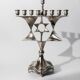 Vintage 1960s silver-plated menorah for Hanukkah, Mid-Century design with rotating Star of David, Judaica decoration, elegant gift idea.