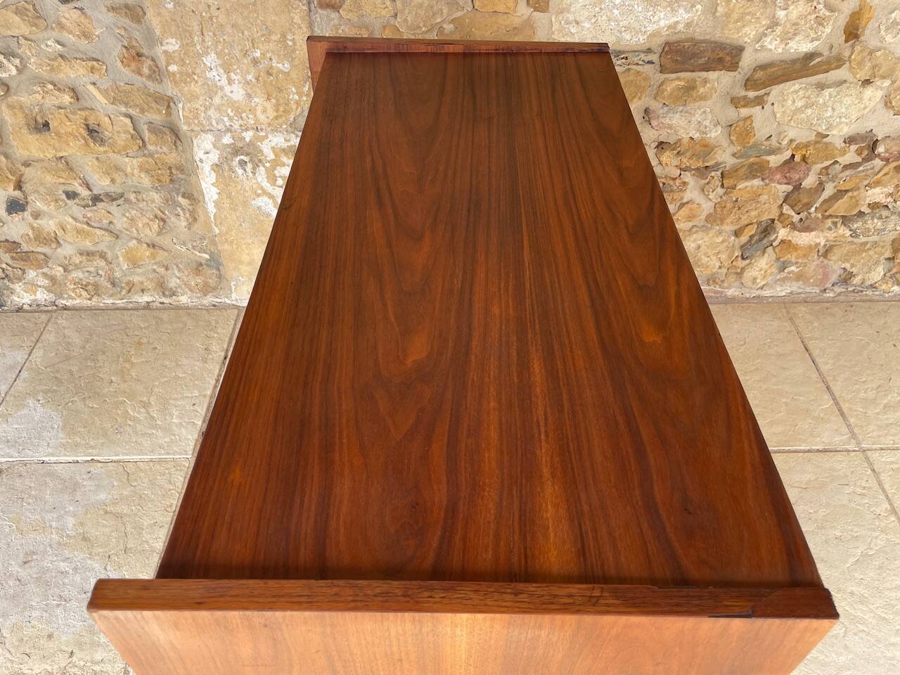 Vintage walnut commode with tapered legs circa 1950s