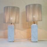 Pair of marble lamps from the 60s and their rope lampshades.
