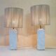 Pair of marble lamps from the 60s and their rope lampshades.