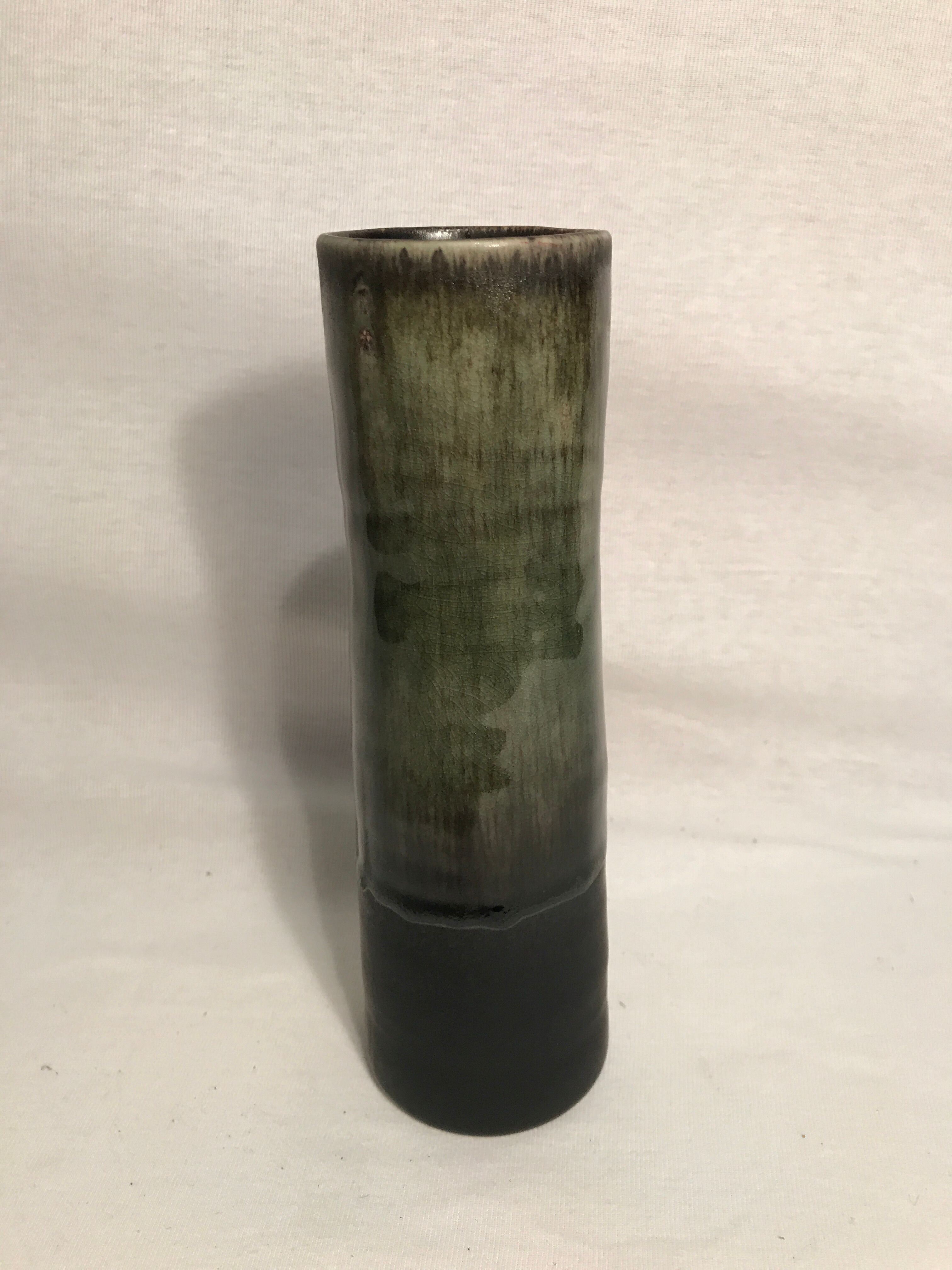 Old Gander vase model my - cylinder ceramic black & green flowers to decoration