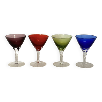 Ensemble de 4 verres vintage en verre de murano colorés