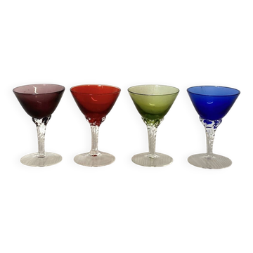Ensemble de 4 verres vintage en verre de murano colorés