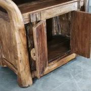 1970s Asian Rustic Solid Wood Console Table, Hand-Carved Primitive Sideboar