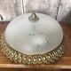 Old engraved glass ceiling light + vintage gold metal contour