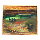 Huile sur toile originale – "Lumière du soir qui disparaît" par Jonne Bergström – Signée – Vintage et encadrée – 65 × 44 cm (25,6" × 17,3")