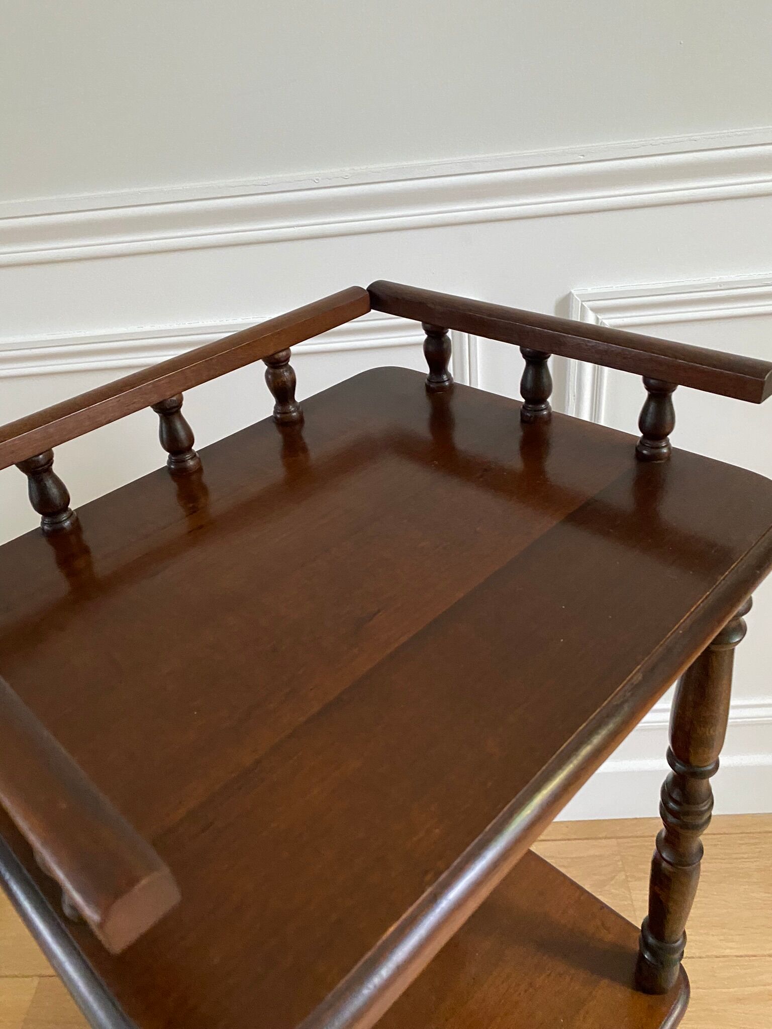 Phone table, wooden two trays