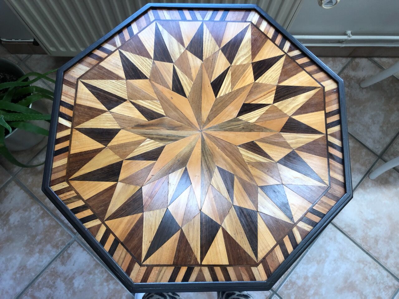 Octagonal inlaid pedestal table