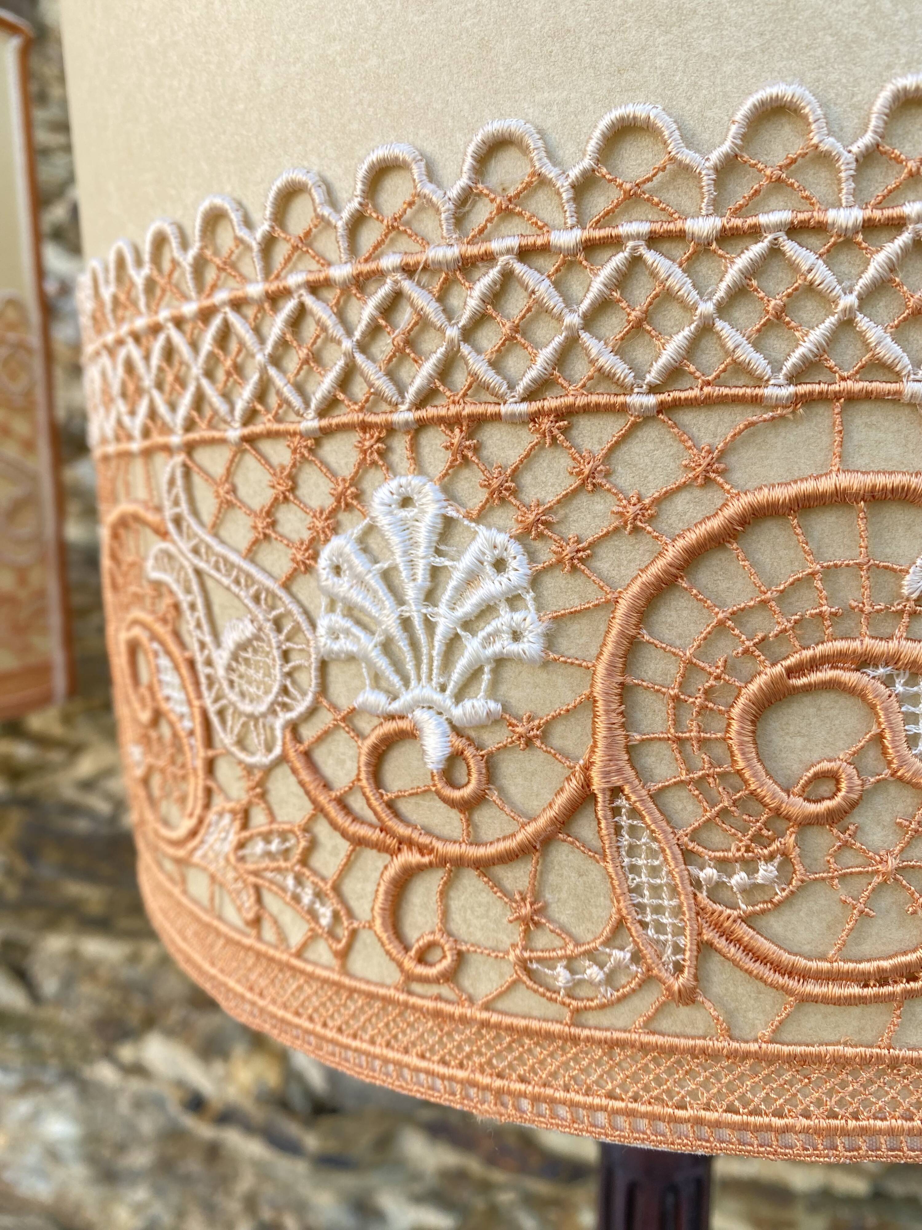 Pair of large retro lamps with wooden column base 72 cm