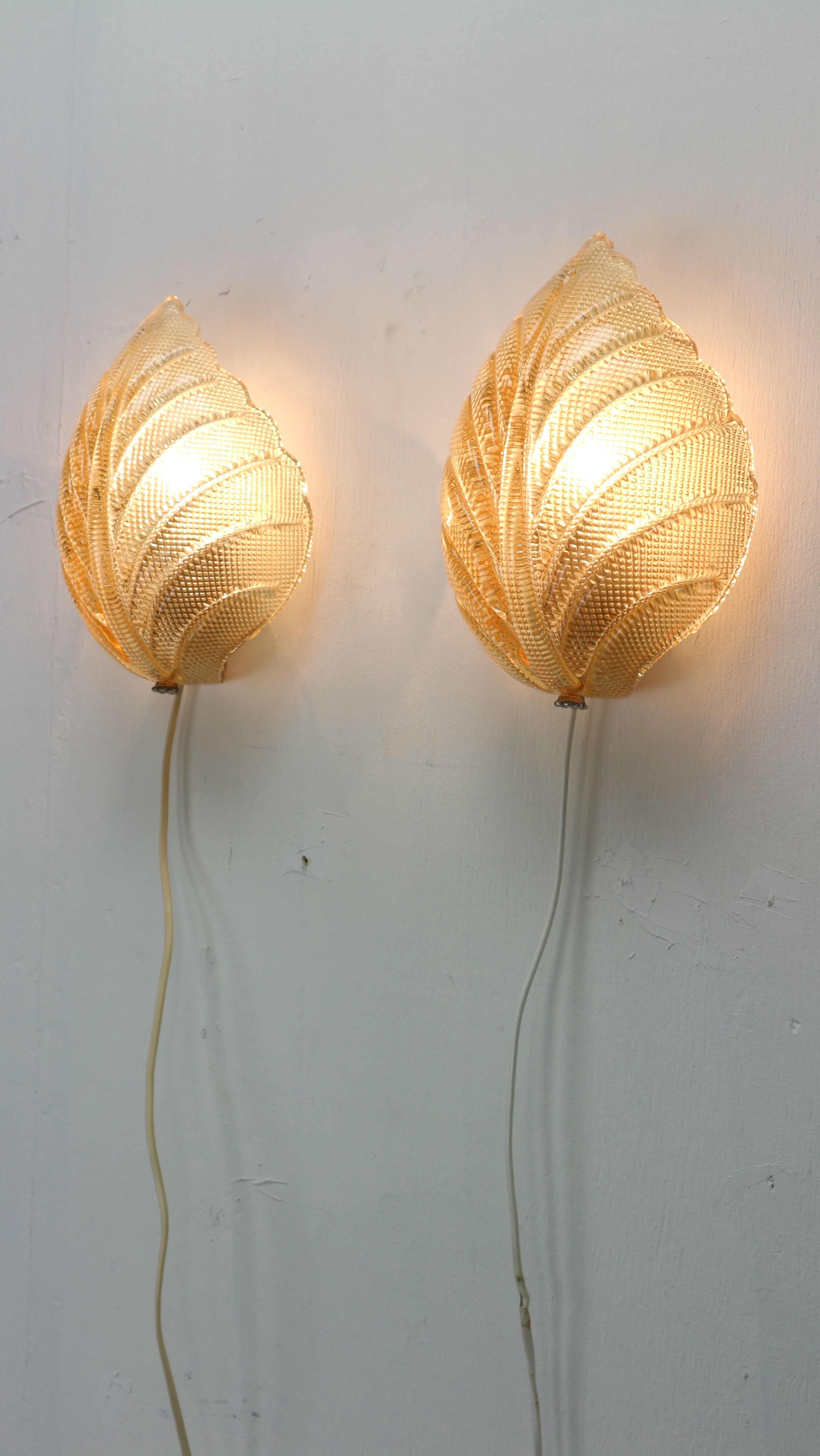 Set of 2 swedish leaf shaped wall sconces Fritz Kurz  for Orrefors, 1960s