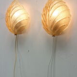Set of 2 swedish leaf shaped wall sconces Fritz Kurz  for Orrefors, 1960s