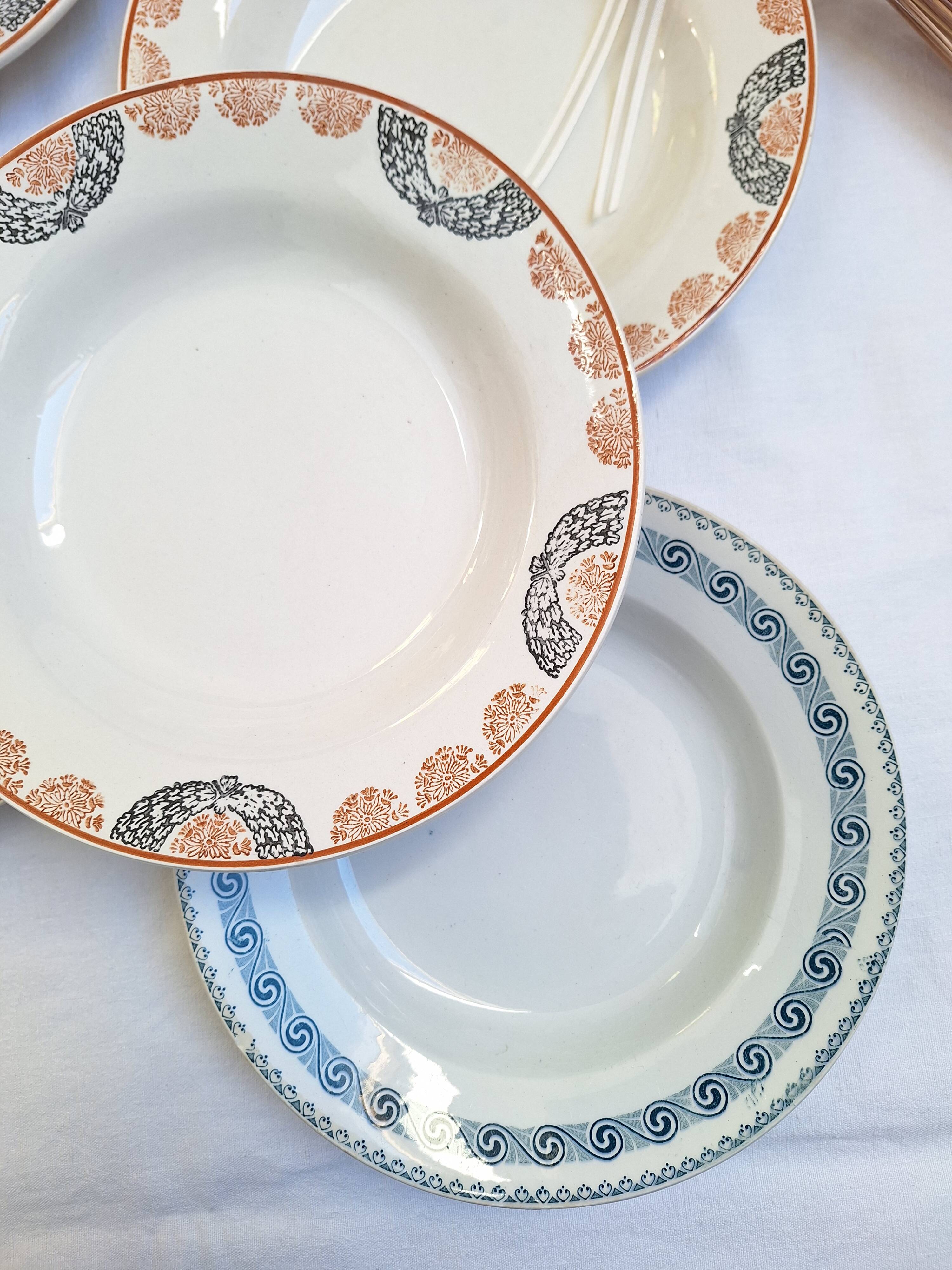Orange and blue deep plates HBCM and St Amand.