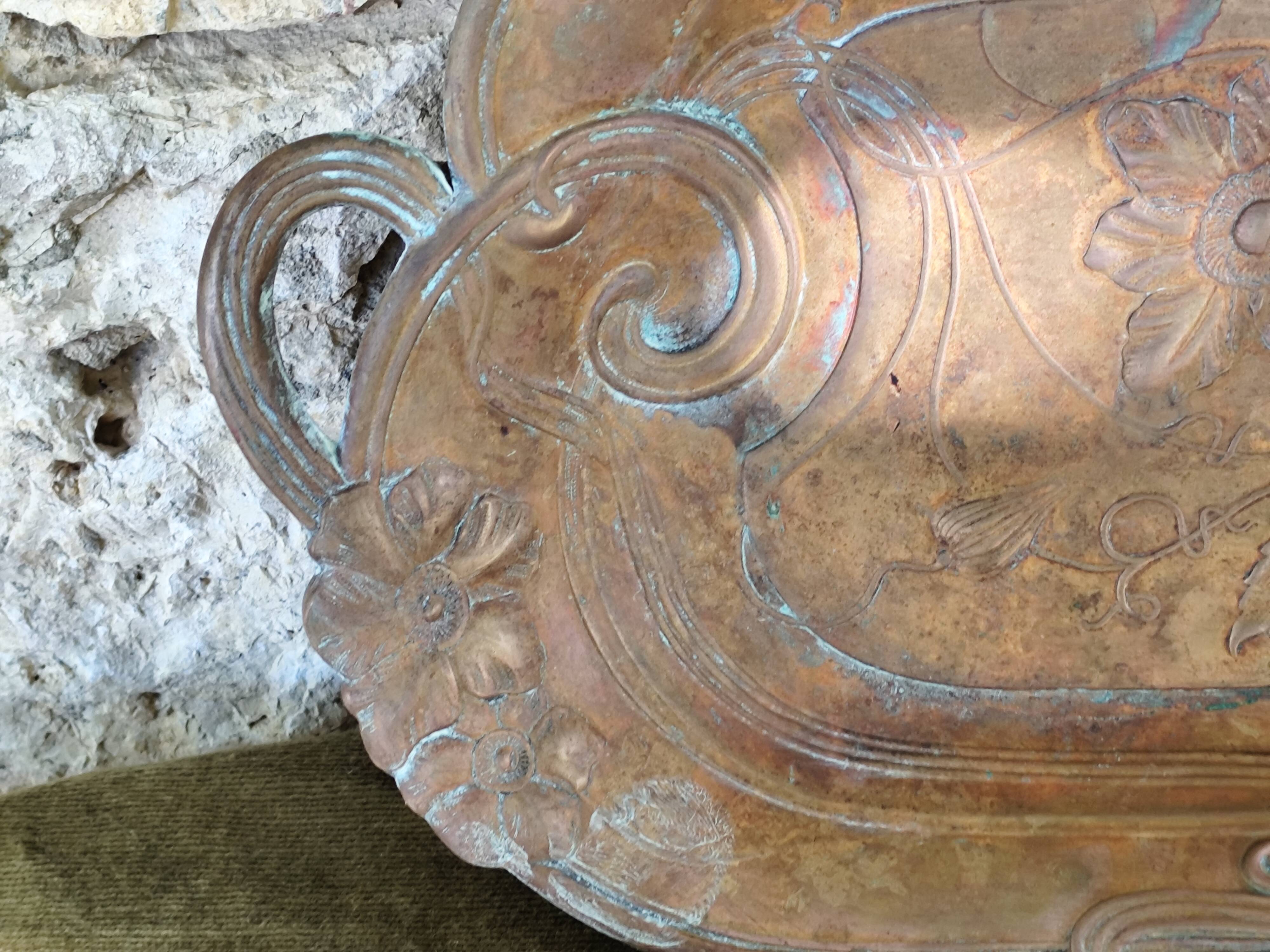 Antique art nouveau brass tray