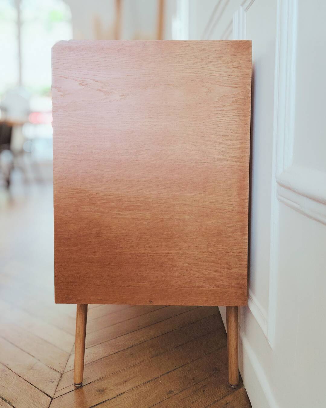 Commode en bois et rotin vintage rénovée, années 60