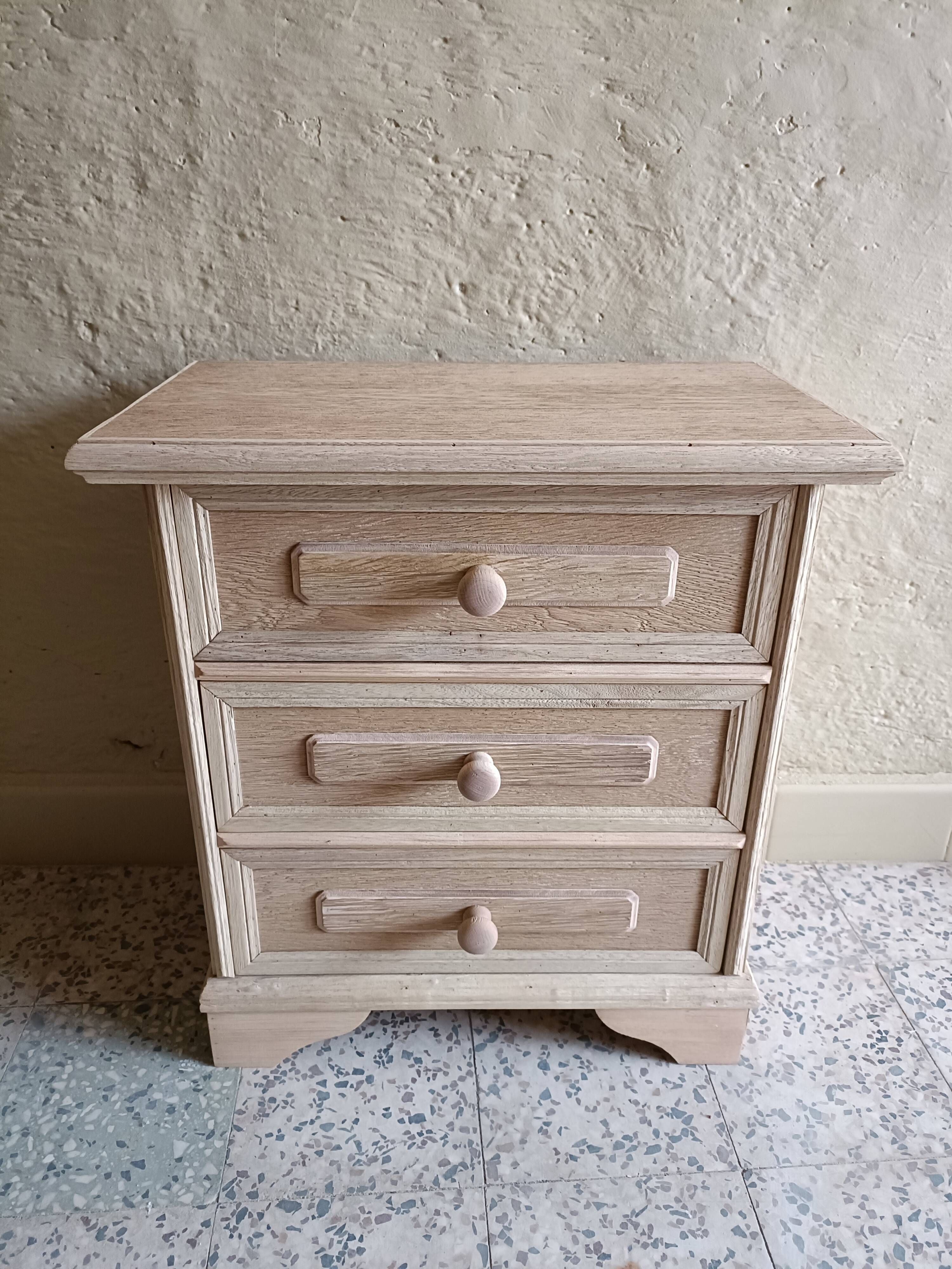Renovated raw bedside table with 3 drawers