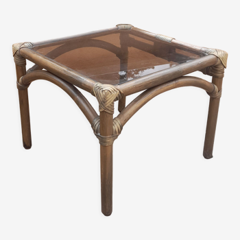 Table bambou et verre fumé, 1970s