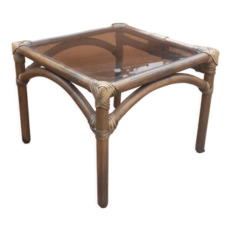 Table bambou et verre fumé, 1970s