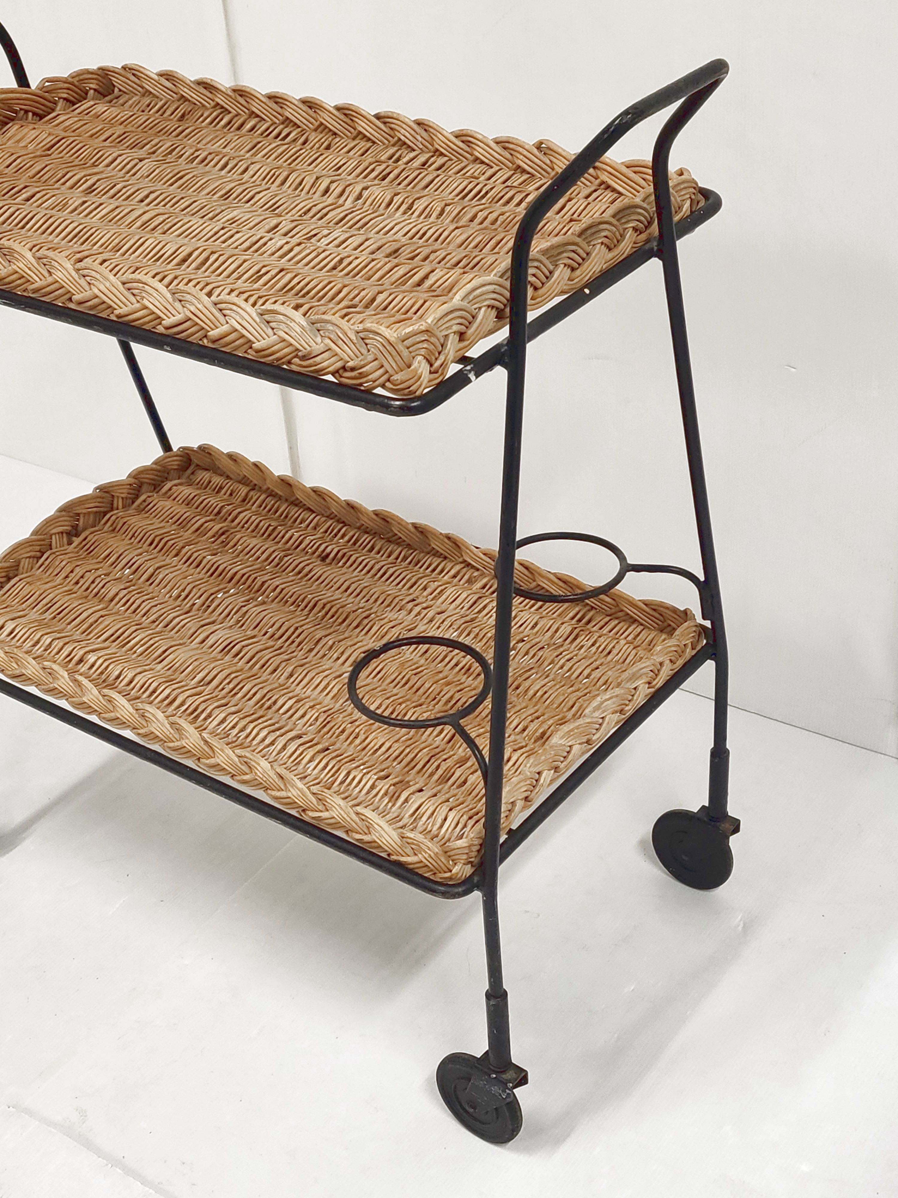 Vintage rattan & steel service 1950
